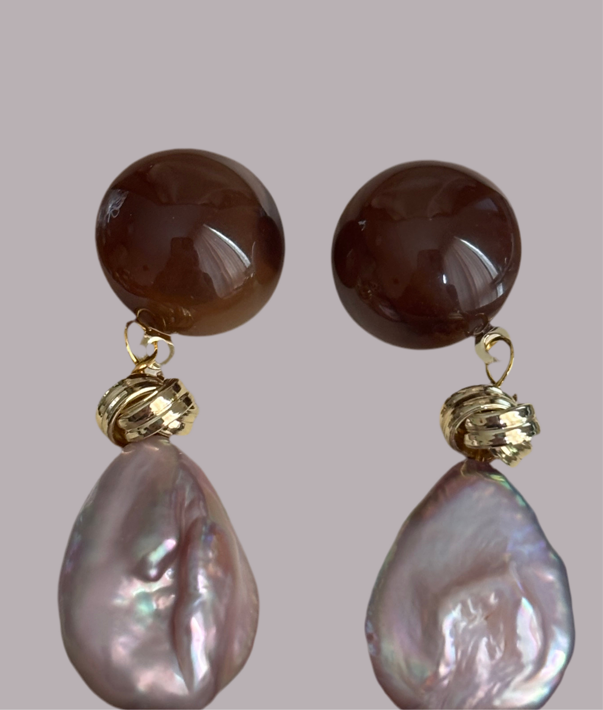 Baroque Pearl & Agate Statement Earrings