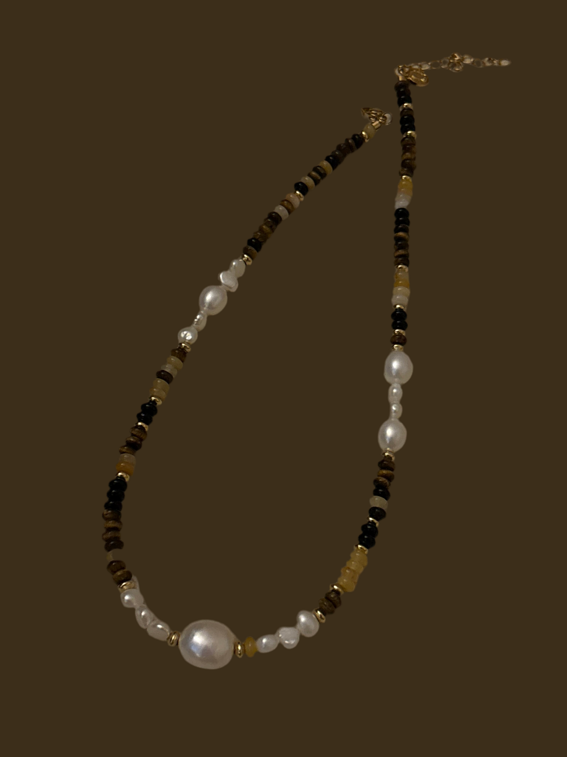 Pearl & Tiger’s Eye Gemstone Choker Necklace