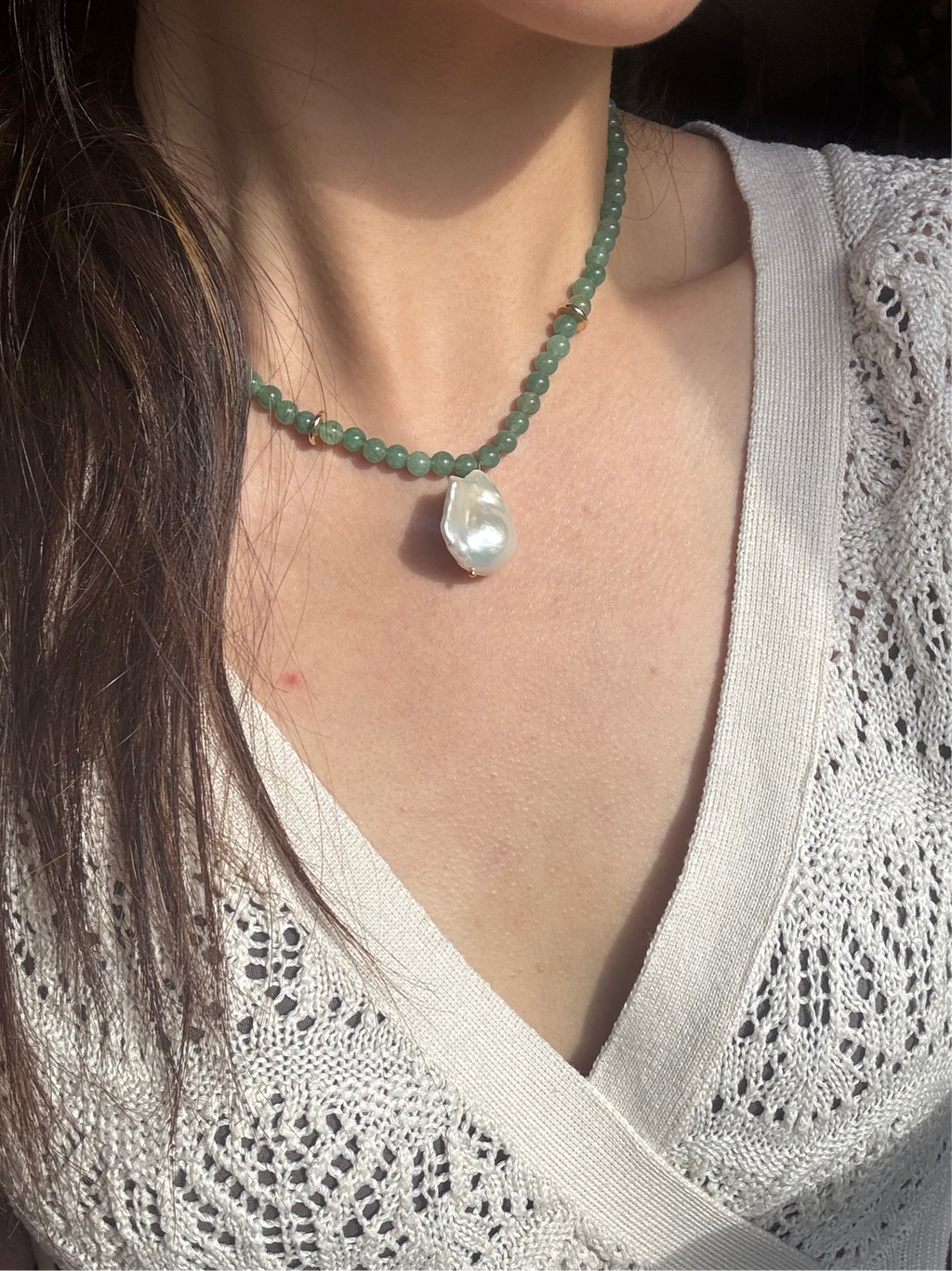 Green Aventurine & Baroque Pearl Necklace