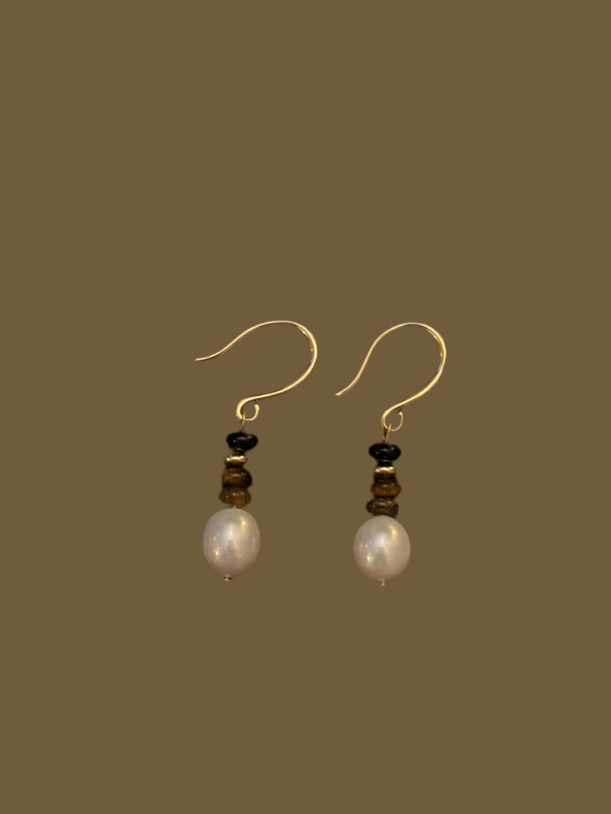 Golden Tiger’s Eye & Pearl Drop Earrings