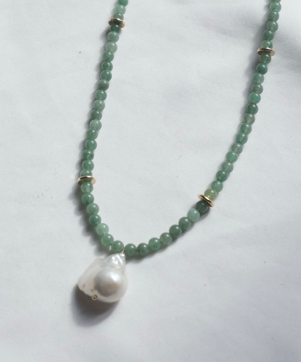 Green Aventurine & Baroque Pearl Necklace