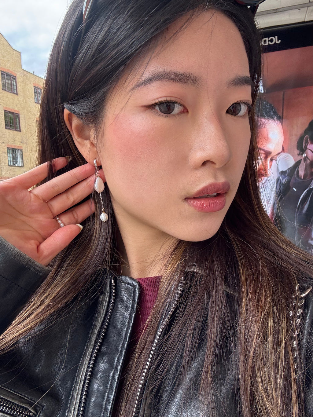 Drop Pearl Chain Earrings