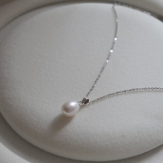 Sterling Silver White Pearl Drop Necklace