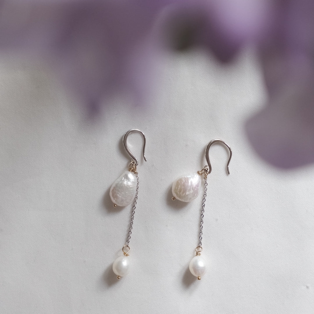 Drop Pearl Chain Earrings